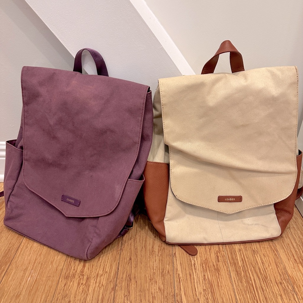 Leader co Purple and Tan Diaper Backpack Set